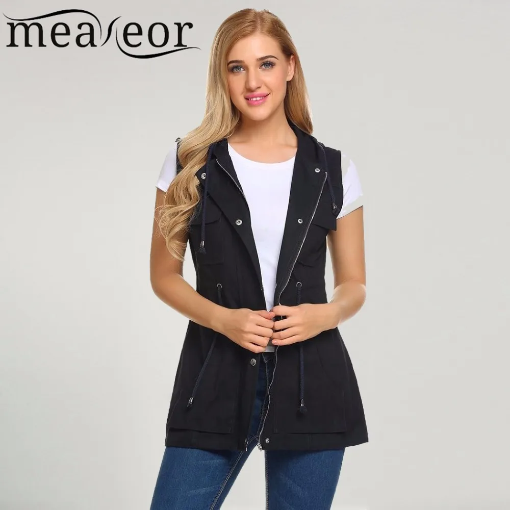 Meaeor Brand Women Vest Coat 2018 Autumn Spring Sleeveless Vest Jacket Casual Waistcoat outwear coats Top Drawstring Cowboy Vest