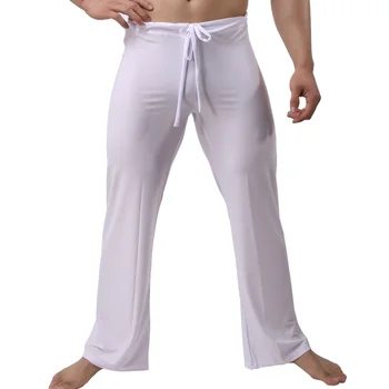 

Men's Soft Wide Leg Pants Cotton Casual Loose Trousers Black White Grey Sports Fitness Sleep Bottoms Lace Up Night Wear