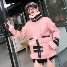 Из овечьей шерсти, Лоскутная Кожа, утолщенные пальто, женские теплые куртки с длинным рукавом и высоким воротником, зимняя новая модная верхняя одежда gx1640