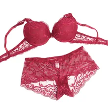 Fashion Sexy Lace Bra Set Push up Lingerie Ultra-thin Women Underwear Sets Intimates Embroidery Floral Mesh Patchwork Bra+Briefs