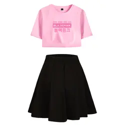 BTS Blackpink Harajuku Member signature комплекты из двух предметов женские модные летние повседневные сексуальные футболки для девочек и короткие юбки