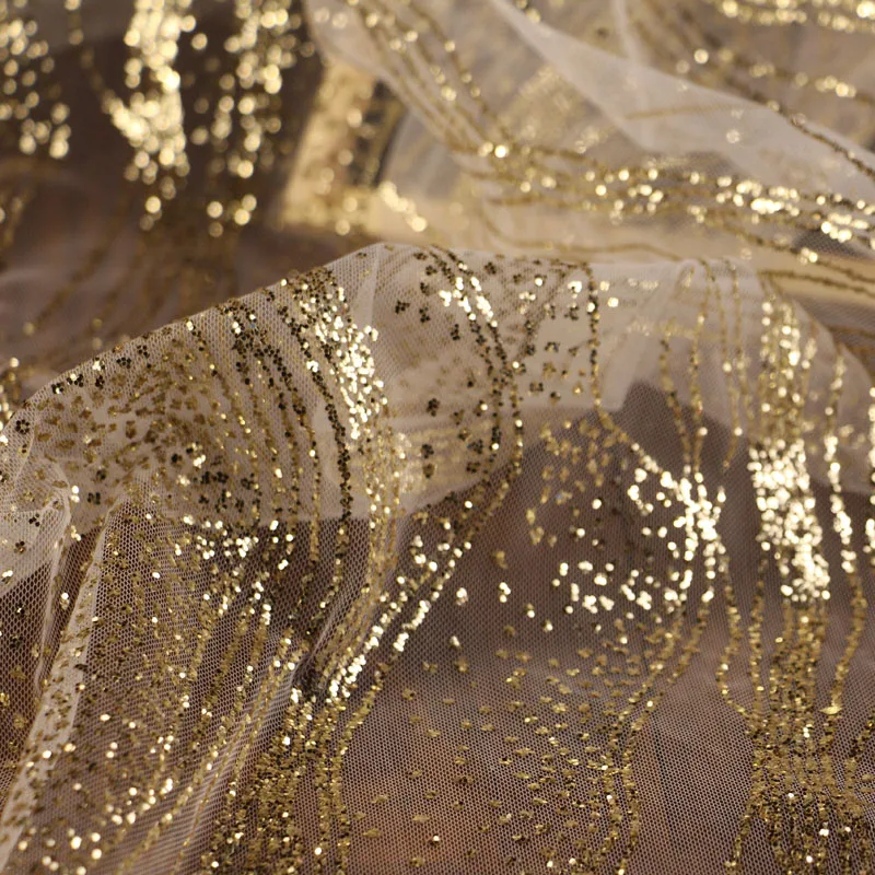 Золотые серебряные блестки Сетка кружевная ткань Блестящий тюль кружевная ткань французское кружево отделка Diy свадебное платье украшения аксессуары