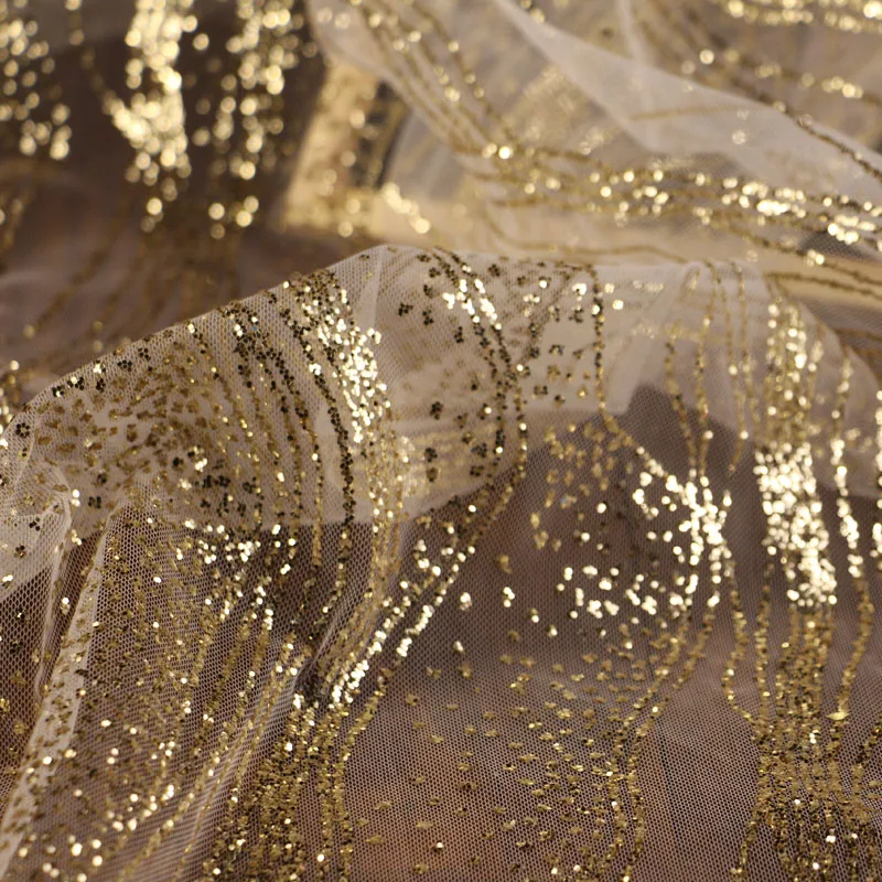 

Gold Silver Sequin Mesh Lace Fabric Shiny Tulle Lace Fabric French Lace trim Diy Wedding Dress Decoration Accessories