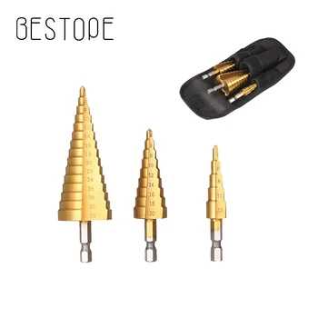

3pcs HSS Step Drill Bits Steel Titanium 3-12/4-12/20/32mm Step Cone Cutting Tools Steel Woodworking 1/4" Titanium Coated Metal H