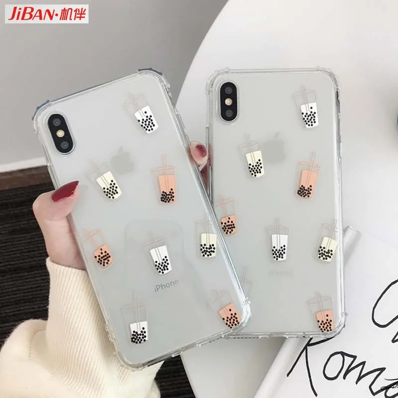 JIBAN пузырь Чай чехол для iPhone X XR XS Макс мультфильм 6 6s 7 8 плюс Капа прозрачный
