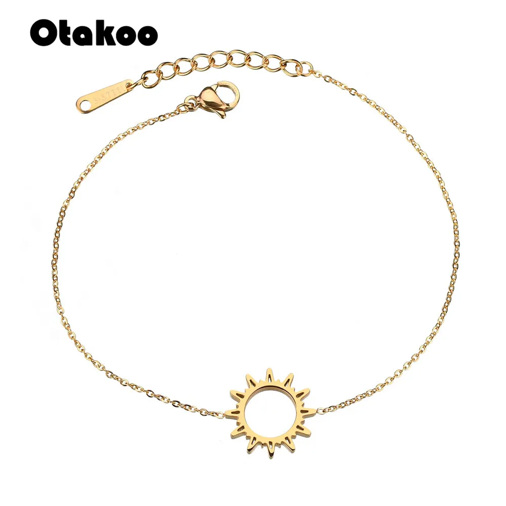 

Otakoo Simple Friendship Sun Charm Bracelets Stainless Steel Adjustable Sunflower Bracelets Jewelry Pulseras Para Las Mujeres