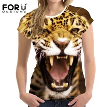 FORUDESIGNS/Фитнес спортивные Для женщин футболка для бега облегающие штаны для йоги с леопардом тигром печатные Бодибилдинг Rashard женские фyтбoлкa т до oбрaзный вырeз