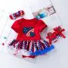 

Toddler Summer Baby Girls Fashion infant baby girl clothes 4th Of July Stars Print Dress+Headbands+Shoes Set Outfit Dropshipping