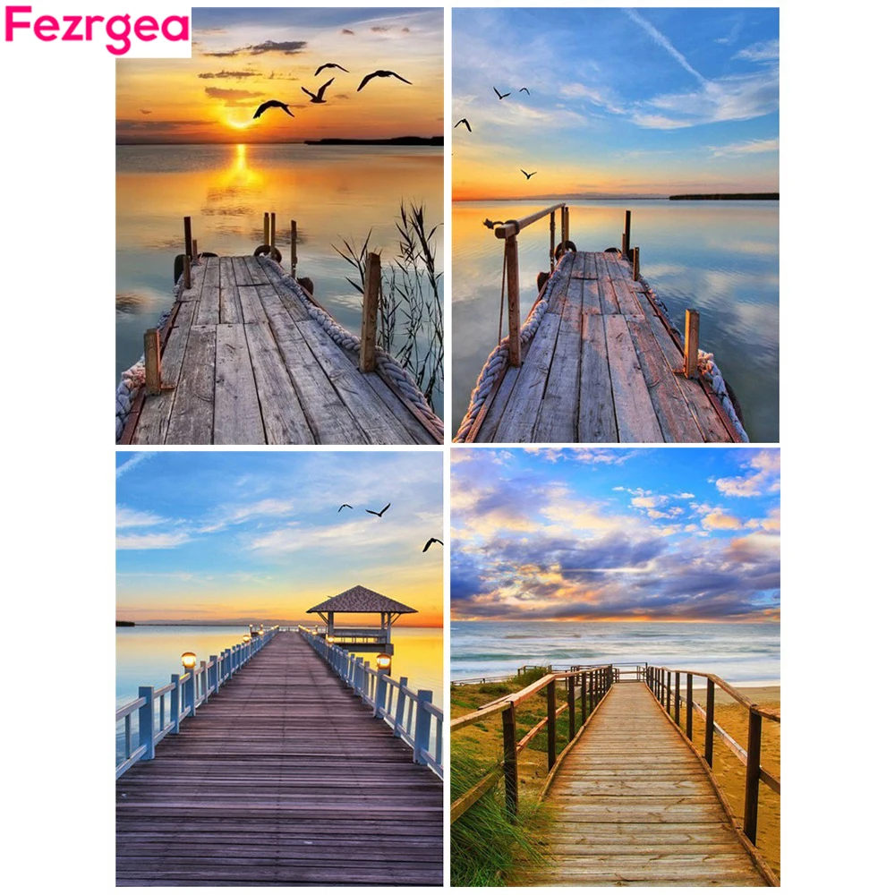 

Fezrgea Diamond Embroidery Cross Stitch Landscape 5d Diamond Painting Seaside Rhinestones Picture Diamond Mosaic Home Decor