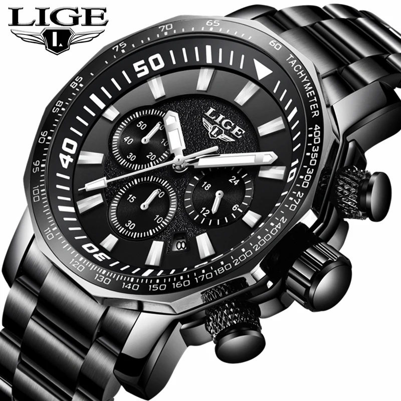

LIGE Fashion Watch Men Luxury Brand Stainless Steel Casual Military Watches Men Chronograph Sport Quartz Watch Relogio Masculino