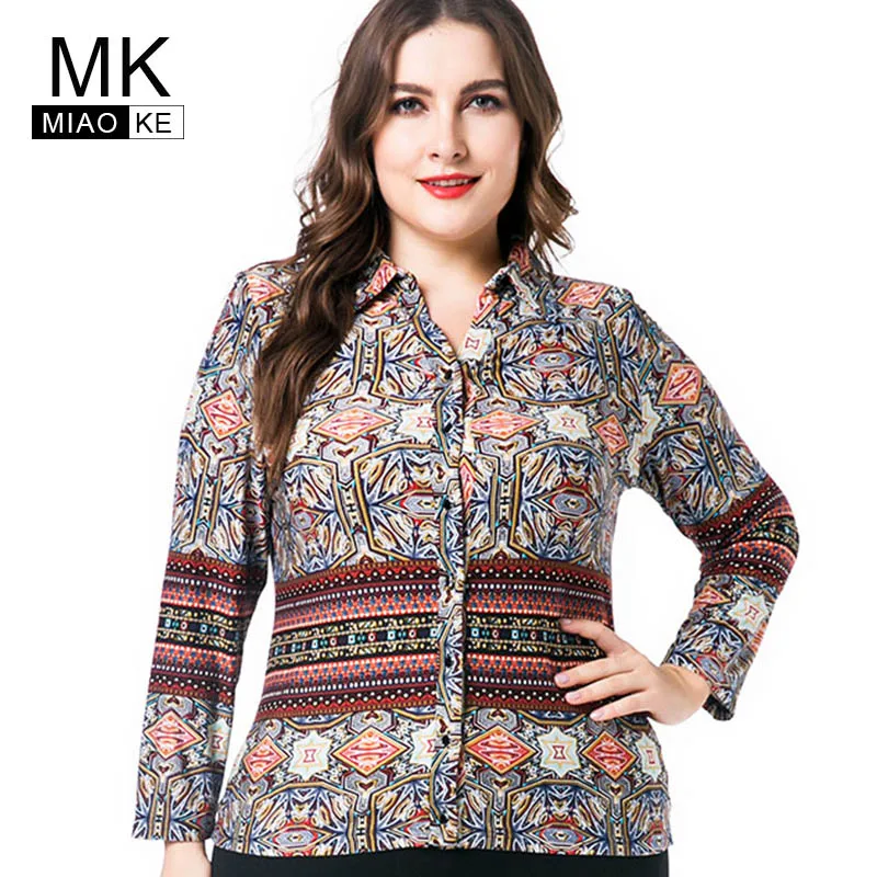 

Miaoke plus size long sleeve tops and blouses women clothing 2018 fall new fashion Retro Printed floral tops 4xl 5xl 6xl