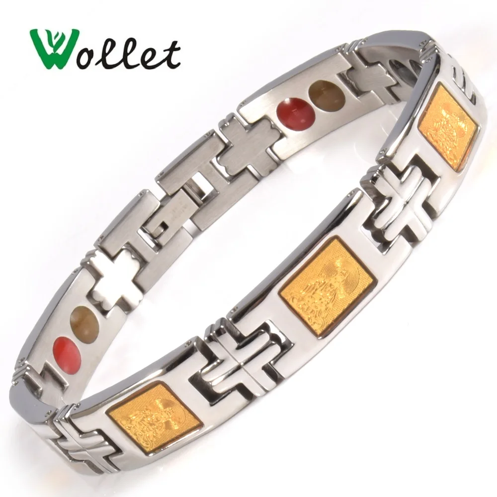 

Inox Energy Jewelry Magnetic Therapy Gold Foil Infrared Hematite Magnetic Germanium Stainless Steel Bracelet Bangle for Men