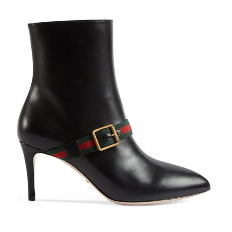 

2018 Hot Autumn Stiletto Thin High Heels Leather Boots Pointed Toe Zipper Style Sexy Ankle Womens Boots Black /White