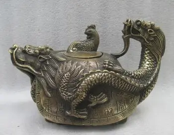 

6 inch / Exquisite China ancient copper hand carved dragon turtle teapot