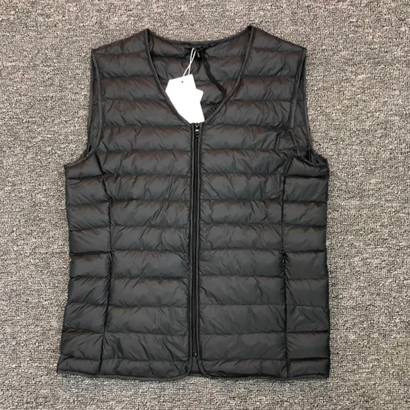 Goede Merk Winter Jas Vest Mannen 90% Witte Eendendons Ultra Licht Vest Draagbare V hals Mouwloze Jas Mannelijke Ongedwongen Rits Vest