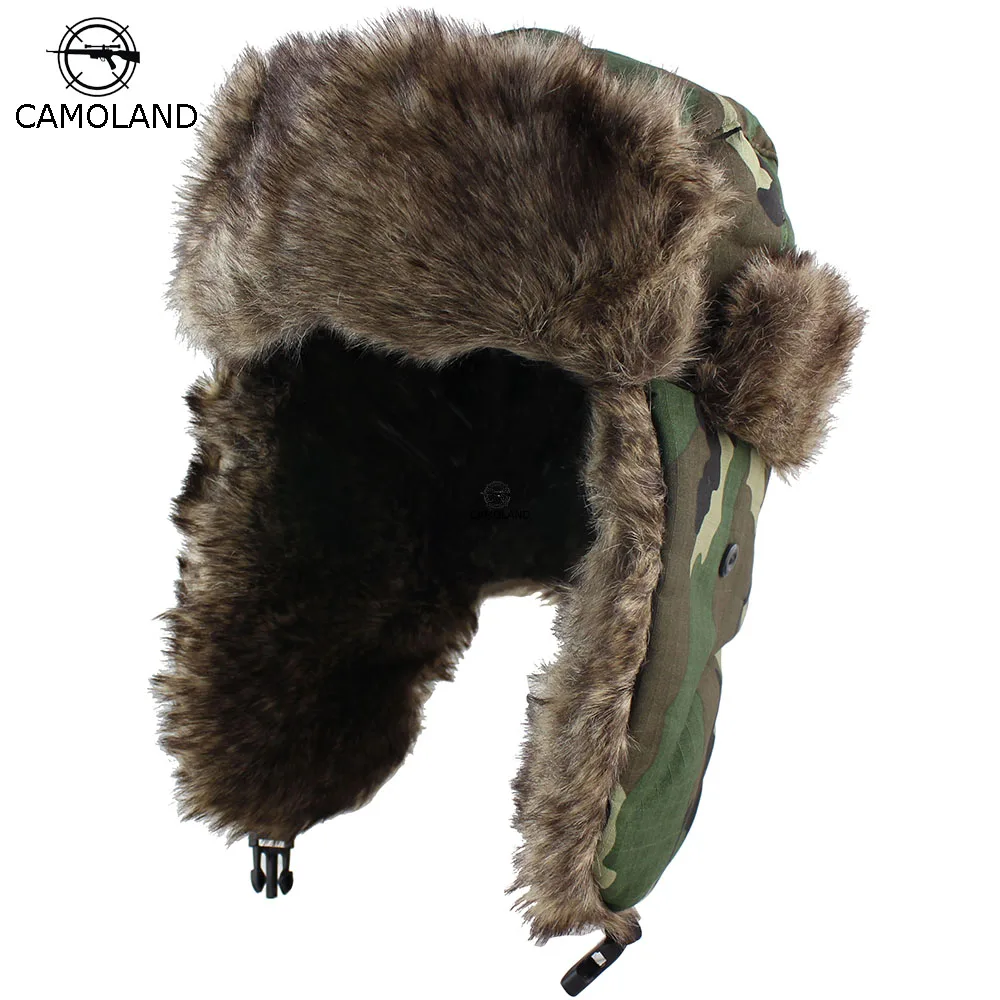 الجيش السوفياتي منفذها القبعات الشتاء تروبر قبعة الصياد Ushanka الروسية قبعة مع فو الفراء الرياضة في الهواء الطلق التزلج الدافئة الأذن اللوحات ...