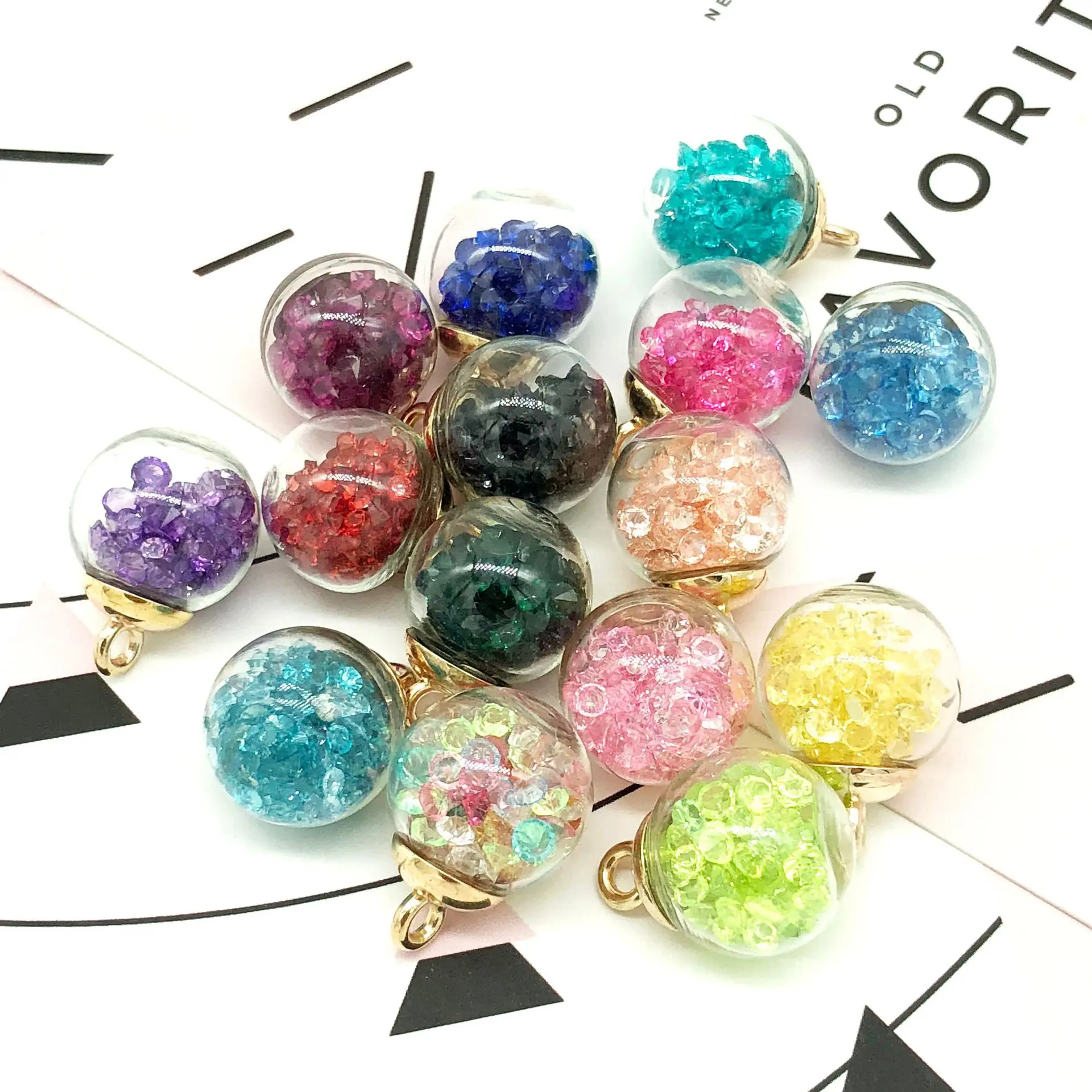

10pcs/lot 16mm Colorful Transparent Glass Ball Charms Pendant Finding for Hair Jewelry Accessories Earring Charms