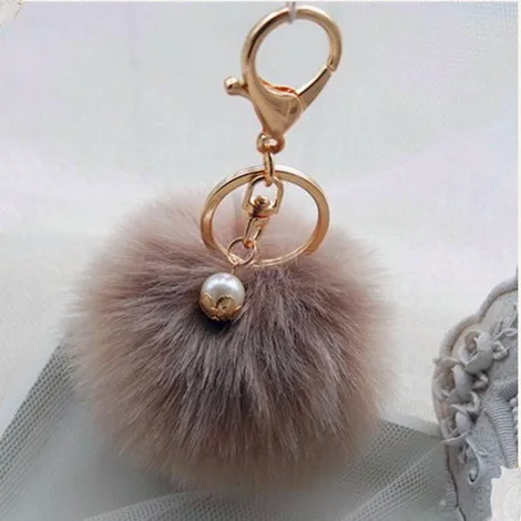 bulk pom fur pom faux in pom keychain chaveiro chain Hot key Sales Faux fur pom