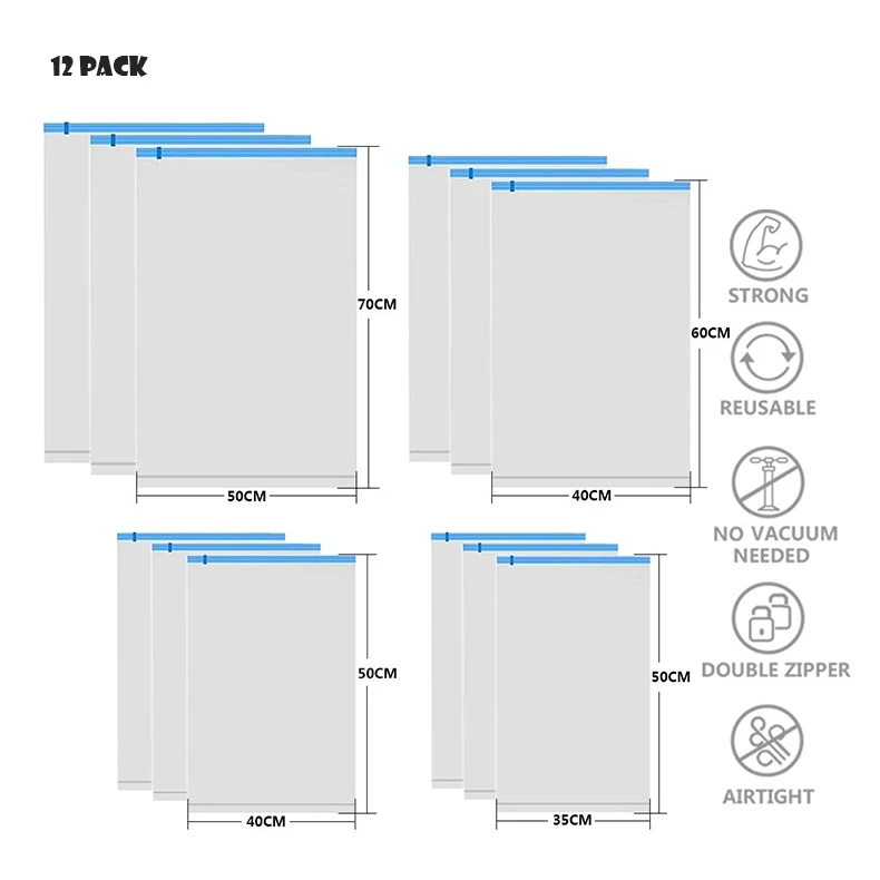 12 или 6 ручные Скручивающиеся Вакуумные сжатые мешки прозрачные сумки для одежды компактные сумки для путешествий дома герметичные компрессионные пакеты для хранения