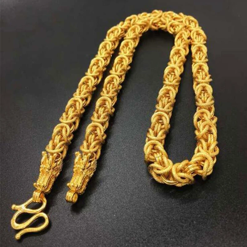 

ERLUER 10MM Men's Domineering Dragon Necklace 24 Gold Color Luxury Copper Chain Necklaces lovers wedding celebration Jewelry