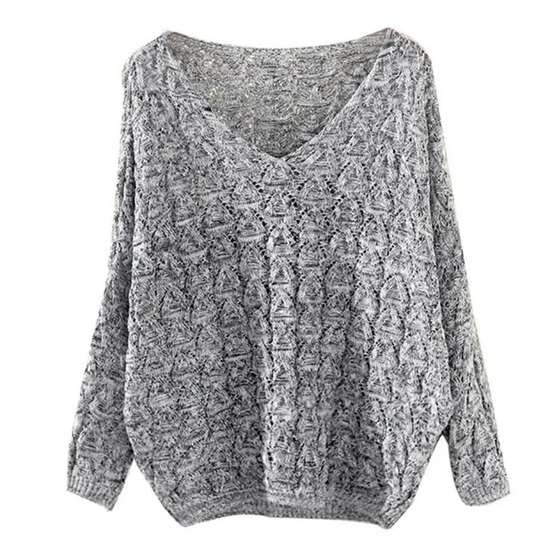 HOT sell sweaters fashion 2018 women high quality Hollow Out Bat Long Sleeve Loose V Collar Sweater invierno mujer A29#N (5)