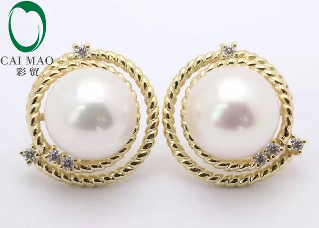 Round Mabe Pearl 14k Yellow Gold New Clic Engagement Diamond Stud Round Mabe Pearl 14k Yellow Gold New Clic Engagement Diamond Stud Earring Free Shipping For Party