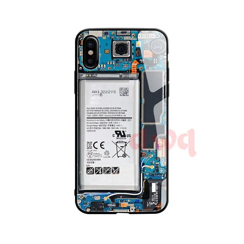Circuit Board Tempered Glass Hard Back Phone Cases For Iphone 6 6S 7 8 Plus Full Cover For iphone X XR Xs Max TPU Soft Edge Case-A