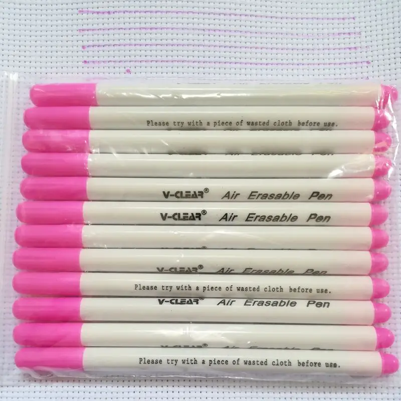 VCLEAR 공기 지울 수 있는 마킹 펜, 핑크 색상, 섬유 마커, 의류 차코 에이스 펜, 자동 사라지는 마커 펜, 보이지 않는 펜, 12 개