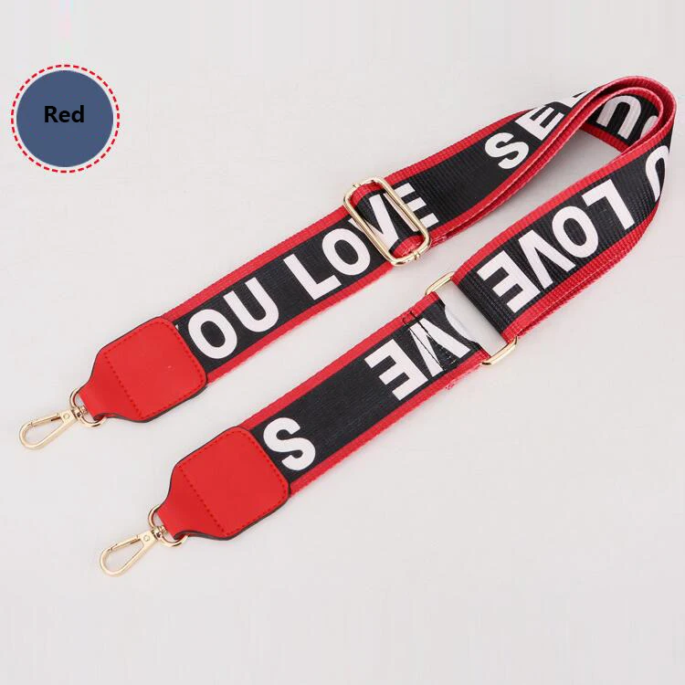 Women Adjustable Shoulder Straps Famous Brand Female Guitar Strap Female Strap Bag Straps Gold Buckle Bag Accessories Black+ Red