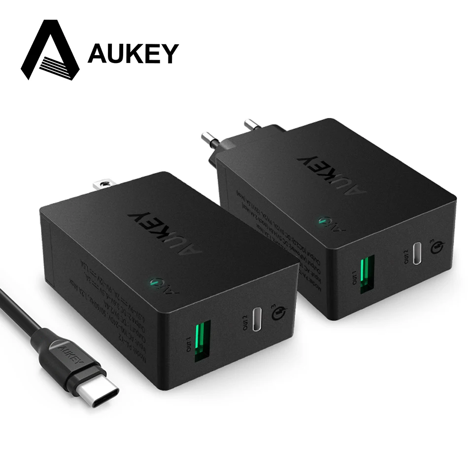 Aukey USB c Quick Charge 3.0 Тип C двойной Порты и разъёмы стены Зарядное устройство EU/us вилка