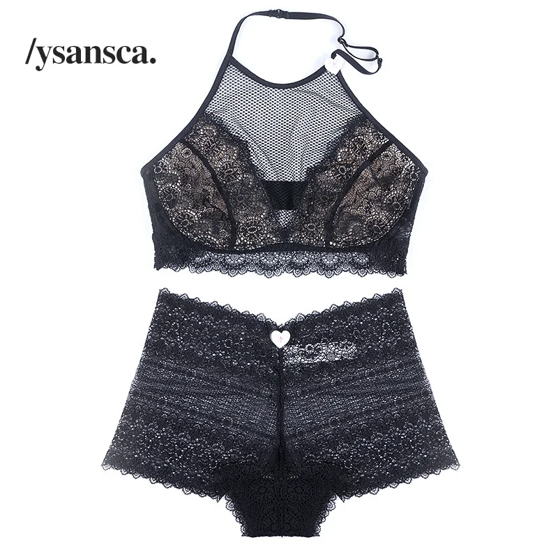 

YSANSCA Women sexy underwear embroidery sexy lace bra transparent ultra-thin temptation black and white push up bra set