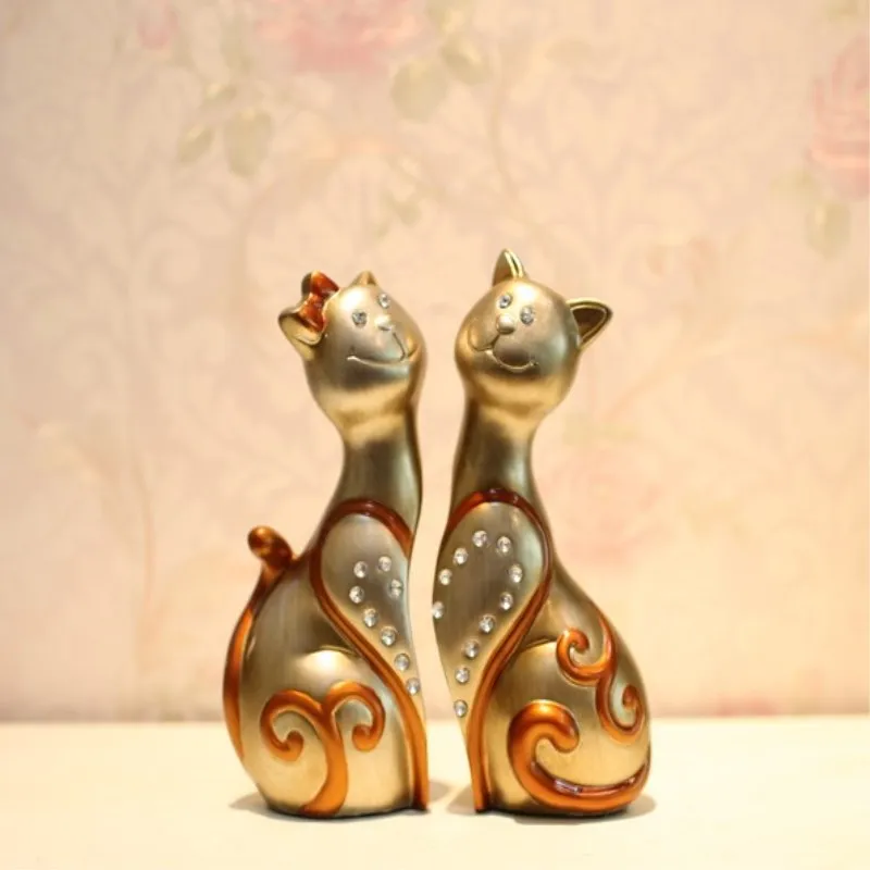 Kopen 2 st Paar Kat Decoratie Woondecoratie Accessoires Europese Desktop Ornamenten Creatieve Hars Ambachten Bruiloft Decoratie Geschenken