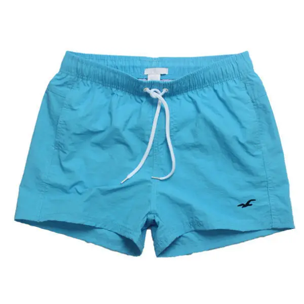 Летняя одежда для плавания, мужские плавки для мужчин, плавки для пляжа, сетчатая футеровка, Одноцветный купальник с карманом - Цвет: sky  blue with logo