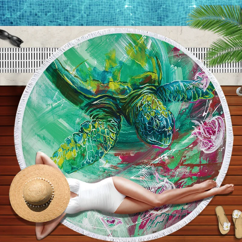 Животного/с цветочным принтом большой круглый пляжное полотенце из микрофибры кисточками толстые махровые полотенце большие пляжные