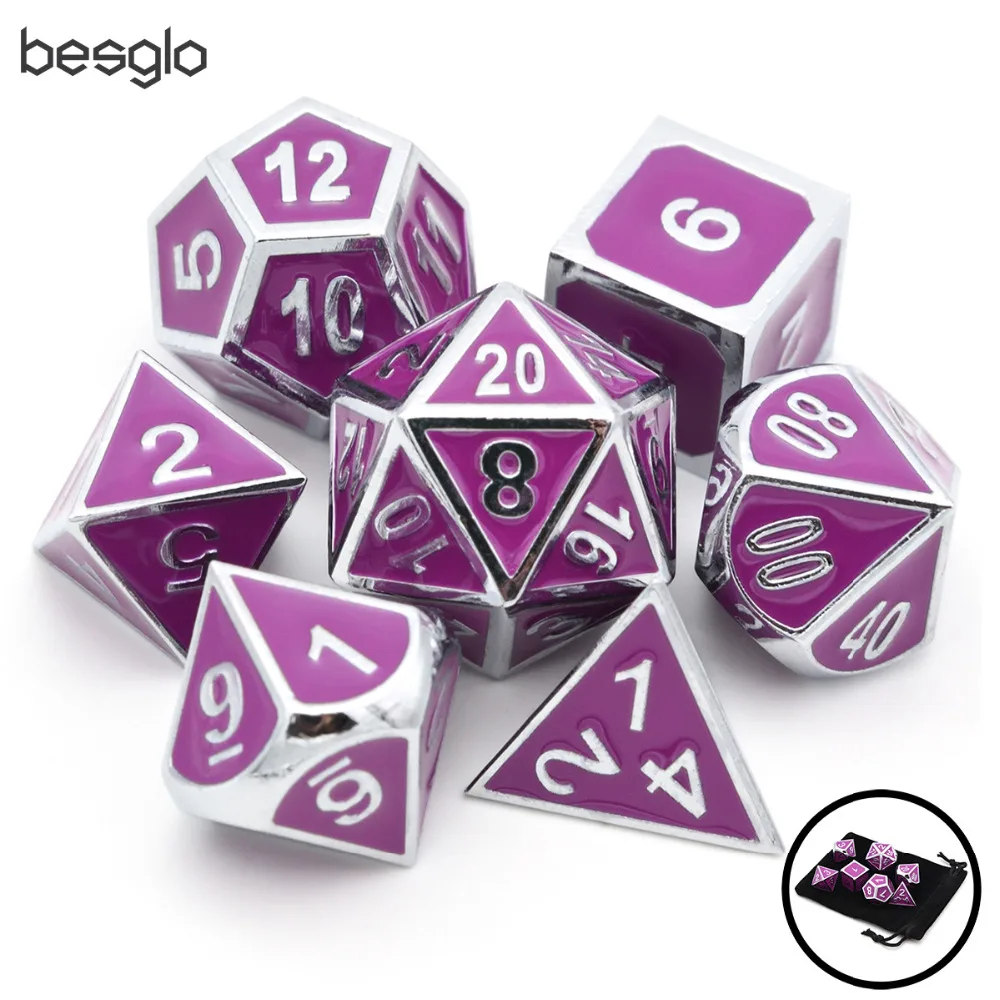 Purple Enamel Metal Dice 7pcs/set for Dungeons and Dragons RPG Board
