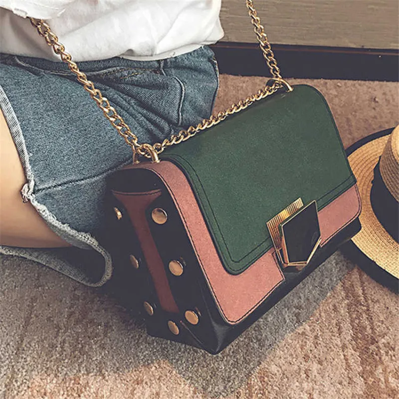 

2019 New Fashion PU Leather Women Shoulder bag Contrast Lady Tote Shoulder Messenger Bag Crossbody Casual Chain Mini Bag Women
