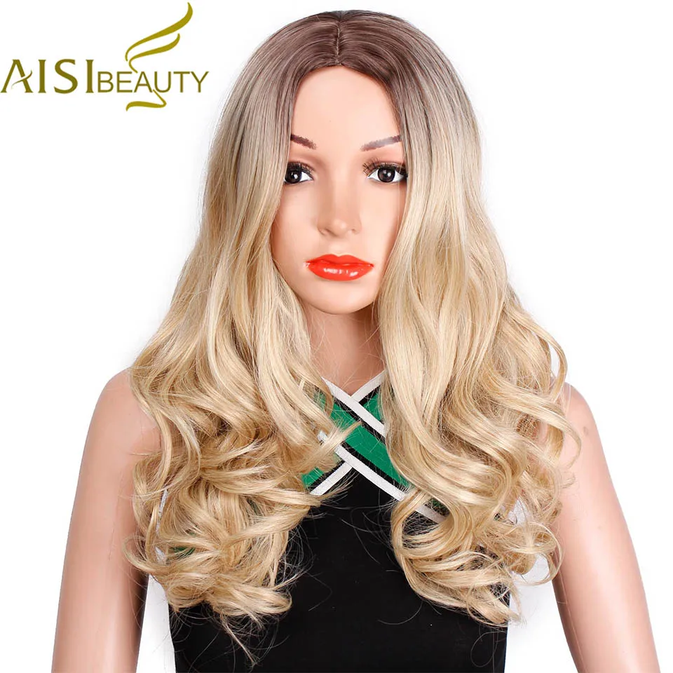 AISI BEAUTY синтетические Омбре волнистые длинные парики для женщин серый красный черный коричневый блонд белый парик косплей термостойкие волосы