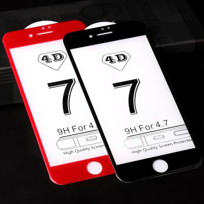 Закаленное стекло красного цвета 4D для iPhone 7 8 Plus полное покрытие (новый 3D)
