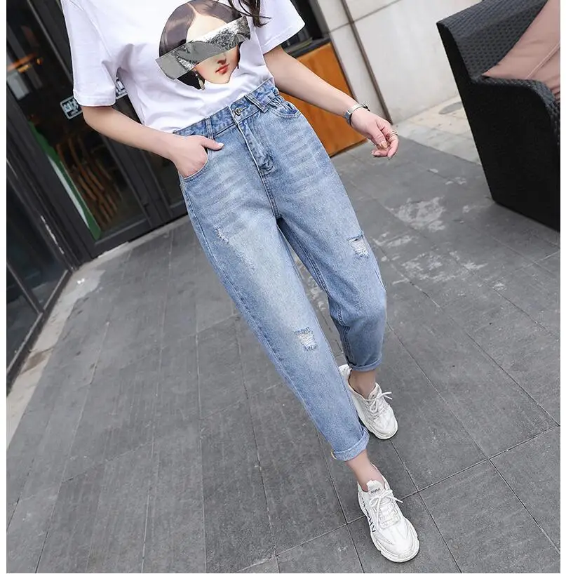 Winter 2018 Solid Wash Bleached Female Boyfriend Jeans For Women Blue High Waist Denim Loose Ladies Skinny Jeans Woman Mom Jeans Winter 2018 Solid Wash Bleached Female Boyfriend Jeans For Women Blue High Waist Denim Loose Ladies Skinny Jeans Woman Mom Jeans