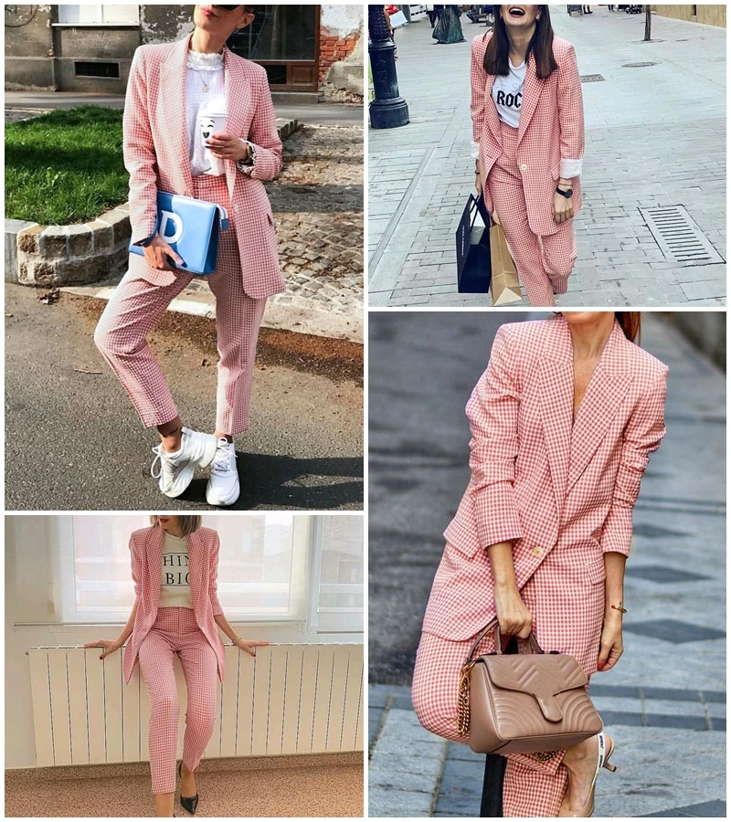 BerryGo офисные женские розовые клетчатые Блейзер длинный рукав карманы одной кнопки Женские повседневные пальто Модная Верхняя одежда