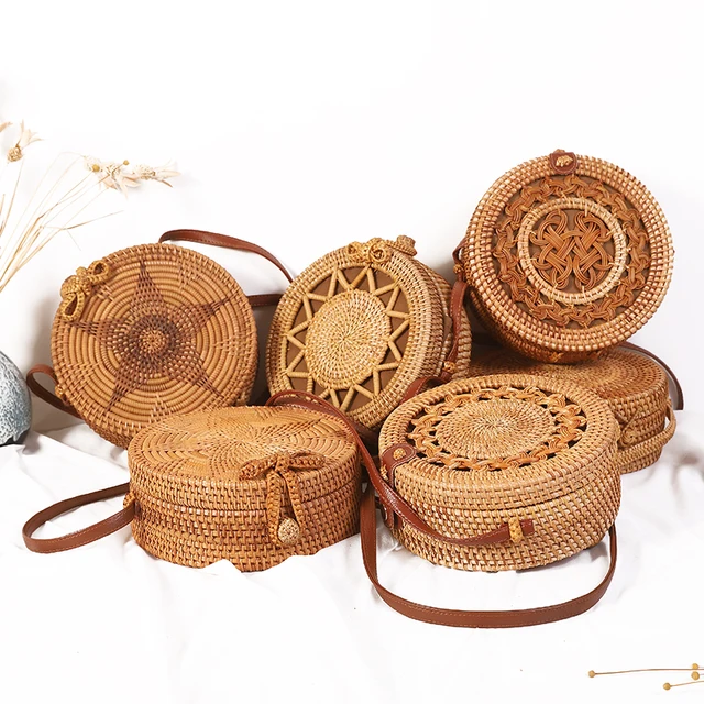 20x8cm Circle Handwoven Women Messenger Bags Round Retro Rattan Straw Beach Crossbody Bag good quality Bolsa Masculina 3