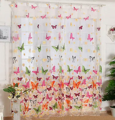 Тонкая люцисцентная Тюль Бабочка печать занавеска панель Окно делитель