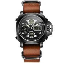 Роскошные брендовые Мужские Аналоговые Цифровые спортивные часы из натуральной кожи мужские армейские военные часы мужские кварцевые наручные часы Masculino