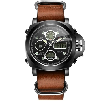 

2019 Luxury Brand Men Analog Digital Genuine Leather Sports Watches Men's Army Military Watch Man Quartz Clock Relogio Masculino