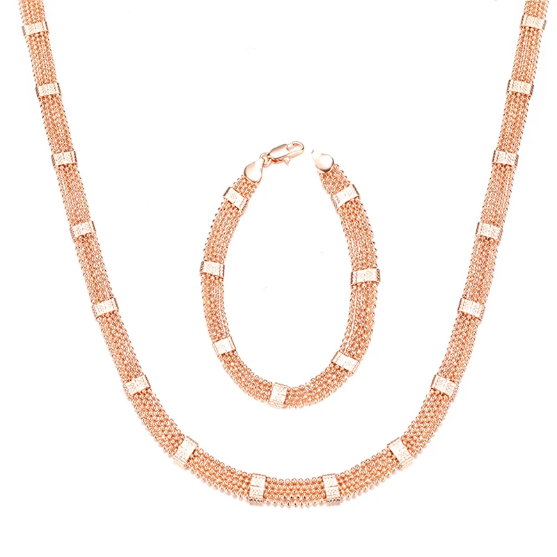 

Fashion NEW Womens Ladies Mens Solid Rose Gold Color Link Bead Chain Necklace Bracelet Set Jewelry Wholesale Retails