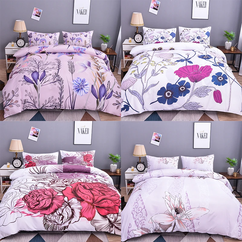 

Boniu Home Textile Flower Series Bedding Set 2/3pcs Plant Duvet Cover Queen Twin Full Size Quilt Pillowcase Set Soft Comforter