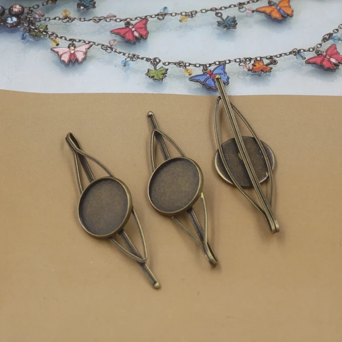 10pcs/lot 20mm cabochon pad bronze plated bobby pin hair clip for diy jewelry findings