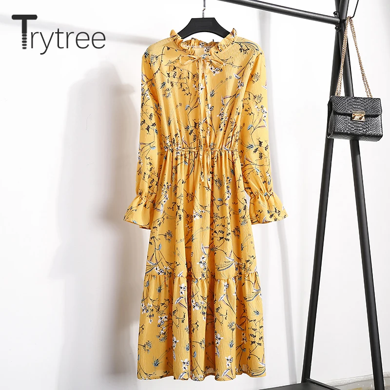 

Trytree Summer Autumn Bohemian Print Floral Dress women dresses 12 styles Bow Butterfly Sleeve Knee-Length A-line Casual Dress