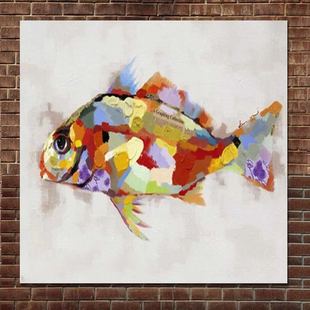 

Hand Painted Cartoon Art Abstract Fish Oil Canvas Painting Cartoon Abstract Fish Wall Picture Children's Room Home Wall Decor