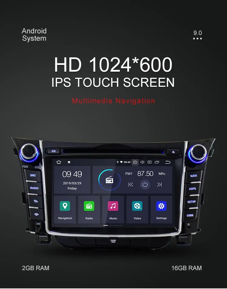 Top Besina 2 Din Android 9.0 Car DVD Player For Hyundai I30 Elantra GT 2012 2013 2014 2015 2016 GPS Bluetooth Multimedia Car Radio 1